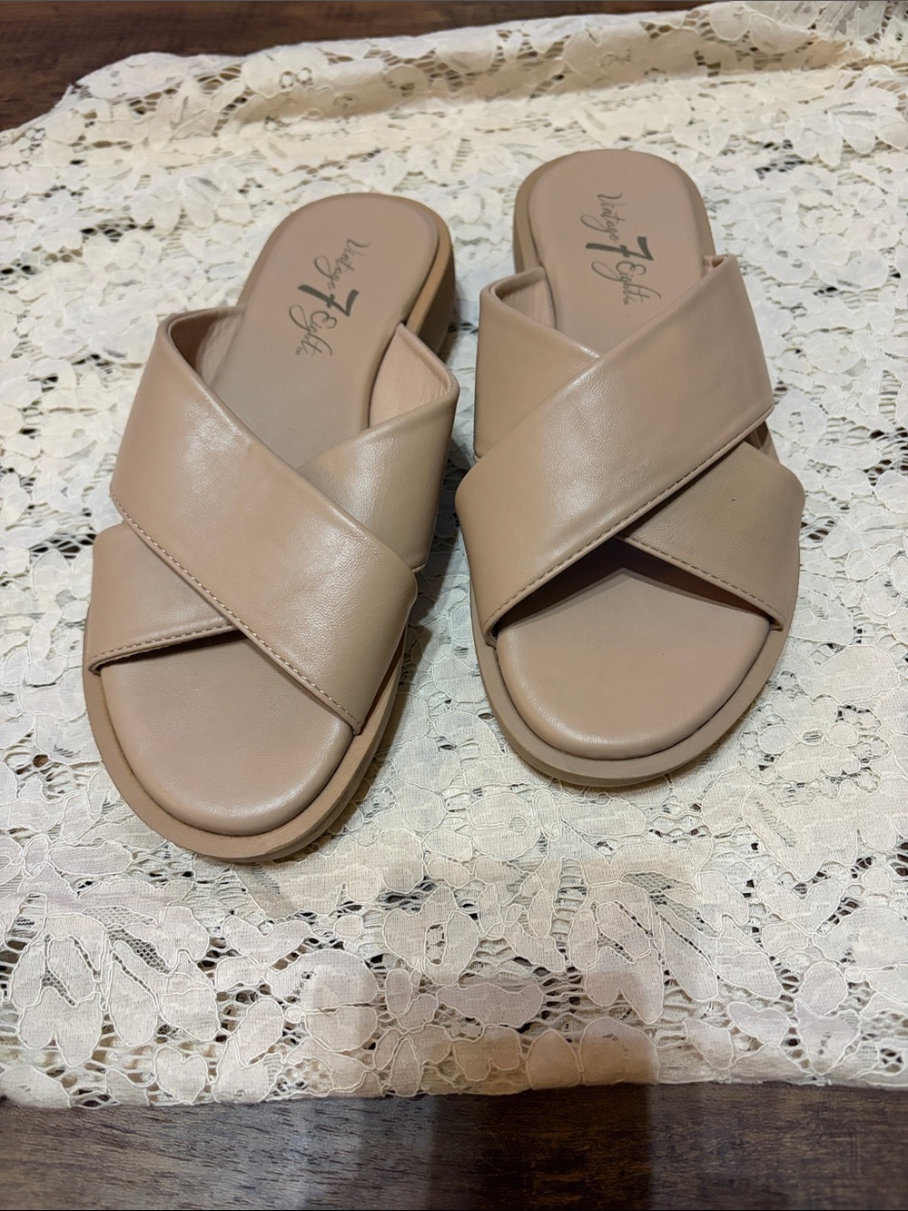 Crisscross Slide Sandals in Taupe - Comfortable Everyday Slip-Ons